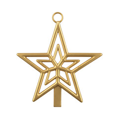 Ornate gold glitter christmas tree topper star isolated on transparent background