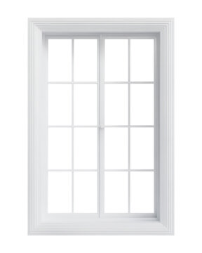 Classic white window frame isolated on transparent background