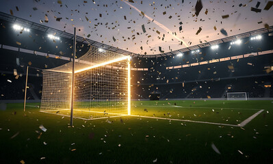 Soccer goal confetti celebration sport stadium football match
