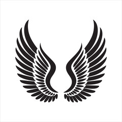 Angel Wings Icon – Black Feathered Wings Silhouette Vector
