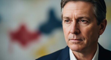 emotional intelligence leader concept. Serious man in a suit with a blurred colorful background.