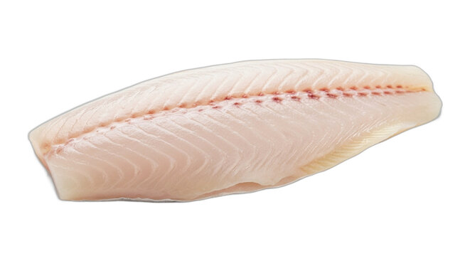 Fresh raw boneless white fish fillet isolated on a white background. PNG Transparent