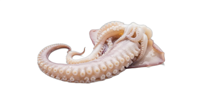 Fresh raw octopus tentacle with prominent suckers isolated on a white background. PNG Transparent