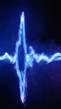 Abstract field of intense blue and violet light streaks oscillating rapidly like a high-frequency energy wave pulsating through a dark smoky atmosphere seamless, dynamic, science fiction