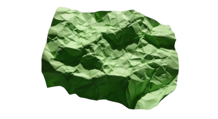 Crumpled light green paper with deep shadows and highlights isolated on a transparent background crumpled paper