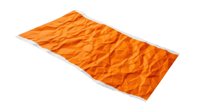 Crumpled orange paper strip with torn white edge isolated on a transparent background ripped
