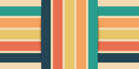 70s retro perspective lines background. Vintage colourful stripes banner, backdrop and wallpaper vector