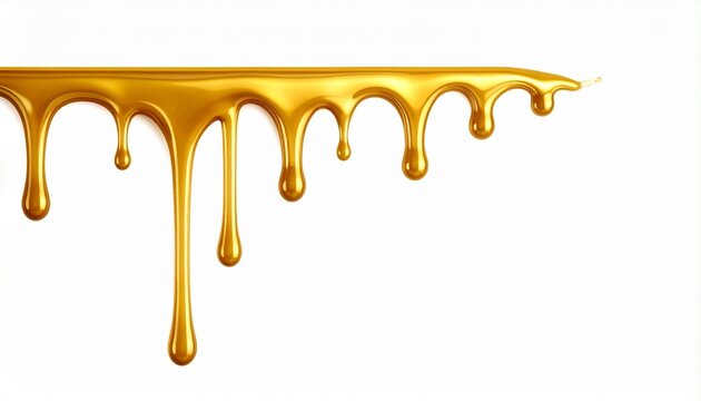 Golden liquid dripping on white background - Powered by Adobe