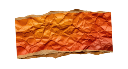 Crumpled paper strip with gradient orange and brown torn edges isolated on a transparent background ripped