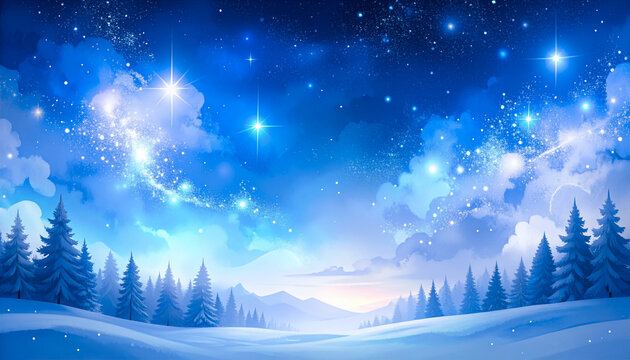 夜の雪景色,夜の雪原の風景,夜の冬景色, AI生成画像