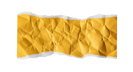 Crumpled yellow paper strip with torn white edges isolated on a transparent background ripped