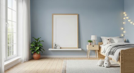 3d render frame in children room, Scandinavian style interior background