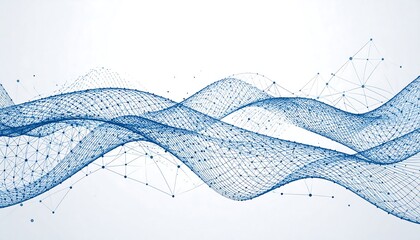 Abstract Blue Wave Background with Connected Dots and Lines.