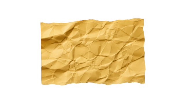 Crumpled yellow paper with torn edges on a black background isolated on a transparent background wrinkled