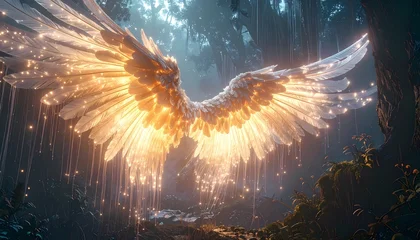 Sierkussen Meisjeskamer Majestic Golden Wings Glowing in a Mystical Forest Setting.  © gilz_r