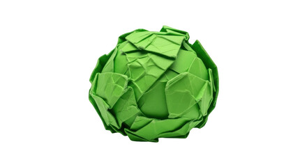 Green origami artichoke with crumpled paper texture on black background isolated on a transparent background