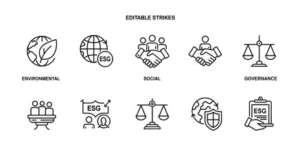 ESG factors outlined with clean line icons for environmental social and governance concepts