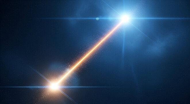 Energetic light beams colliding in dark blue space symbolizing connection