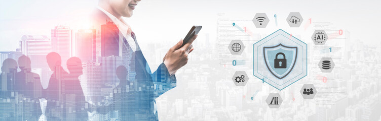 Cybersecurity protection secures network, prevents threats, and strengthens digital data security...