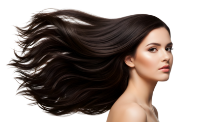 Beautiful young woman with luxurious long dark flowing hair showcasing healthy shiny vibrant strands and elegant beauty a stunning portrait for hair care and styling concepts