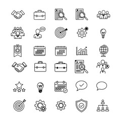 editable thin linear pure white background Human Resources and Recruitment icon set.
