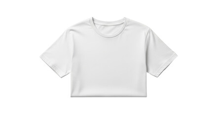 Plain white short sleeve crew neck t shirt folded flat isolated on a transparent background t-shirt clothing