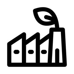 Green factory icon. Modern line icon design with professional minimal vector styling crafted for eco-friendly industry, sustainability, clean energy, and environmental concepts
