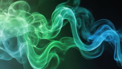 Vibrant Green and Blue Smoke Swirls on a Dark Background.
