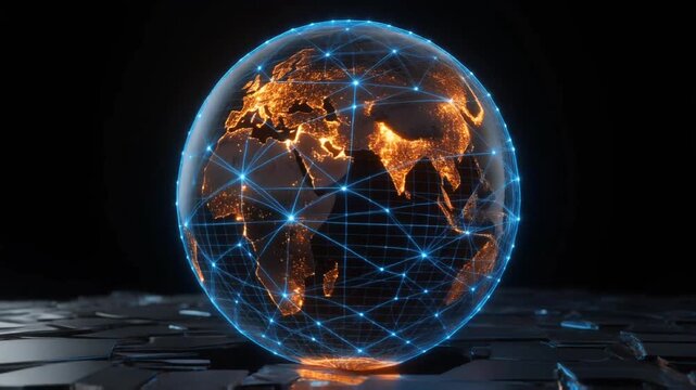 Translucent glowing digital earth globe with network connections - Powered by Adobe