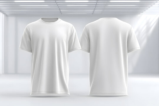 A mockup of front and back view of a plain white T shirt with an isolated white background