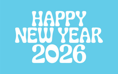 Happy New Year 2026 greeting card with a fun retro vibe, perfect for social media posts and festive announcements, offering a positive and joyful message