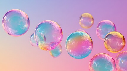 Obraz premium A bunch of colorful bubbles floating in the air. The bubbles are of different colors and sizes, creating a vibrant and playful atmosphere. Concept of joy and wonder, as if the bubbles are dancing
