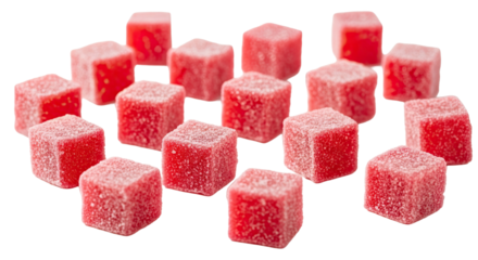 Strawberry Candy Cubes Scattered Over White Surface