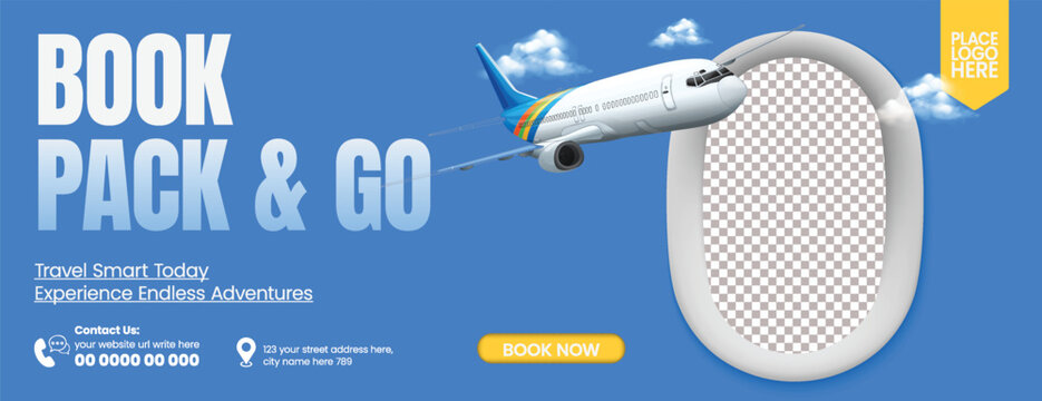 travelling agency business horizontal banner for travel agency social media cover, holiday tour marketing, tour promotion, online ticket booking, hotel resort deals, and professional advertisement - Powered by Adobe