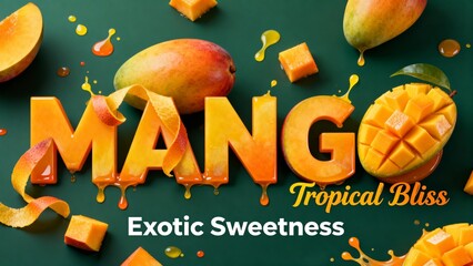 Tropical Bliss Mango Advertisement: Exotic Sweetness, Ripe Fruit Photography & Juice Splash Marketing Poster