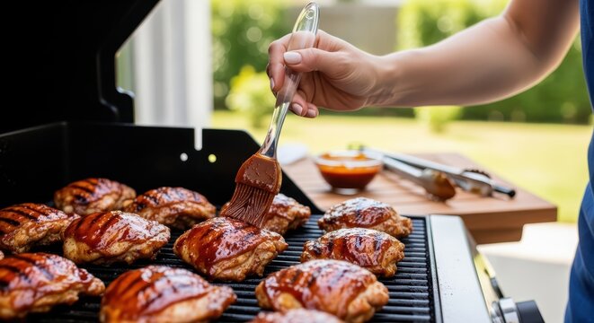 Grilling barbecue chicken outdoors: a perfect summer activity