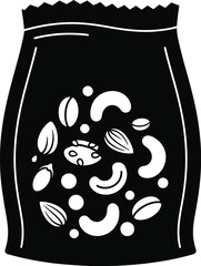 Black and white illustration of a bag of mixed nuts