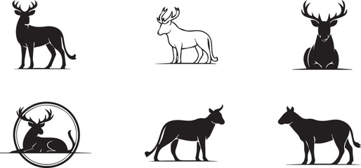 vector set of deer silhouettes