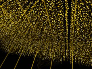 Negeri Sembilan, Malaysia – 20 November 2025 – Hanging Yellow Lights in Dense Vertical Strands at Night