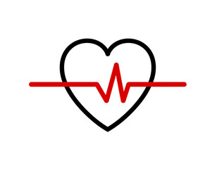  - Flat Heartbeat Line Icon with Clean Red Stroke, Vector Isolated 