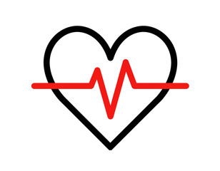  Flat Heartbeat Line Icon with Clean Red Stroke, Vector Isolated