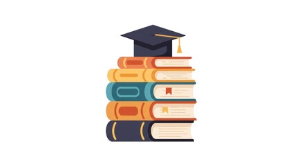 Stack of Books with Graduation Cap - Education and Achievement.
