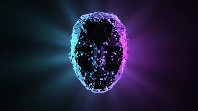 Abstract Human Face Assembled in Geometric Style With Neon Lights