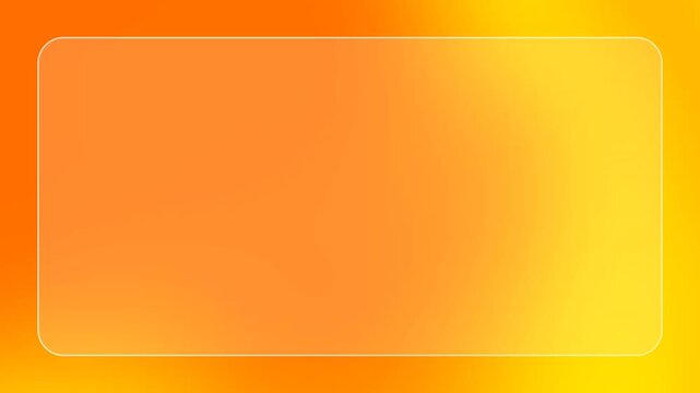 Abstract background animation of transparent round rectangular glass frame on glowing orange and yellow colorful gradient