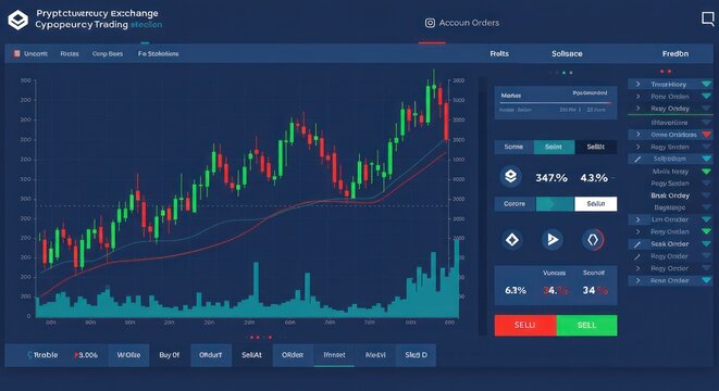 Cryptocurrency Exchange Trading Platform Interface with Candlestick Chart.