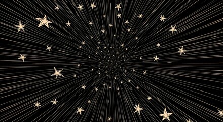 Elegant cosmic burst of stars radiating from a central point on dark field