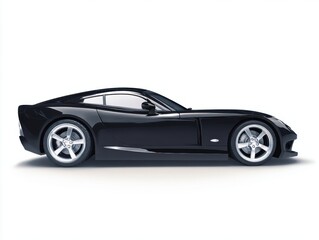 Sleek Black Sports Car Side Profile on White Background