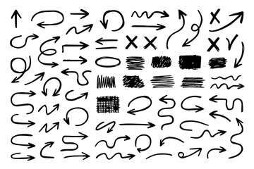 Hand-Drawn Arrows, Scribbles and Textures &ndash; Marker Brush Stroke Doodles, Grunge Abstract Design Elements