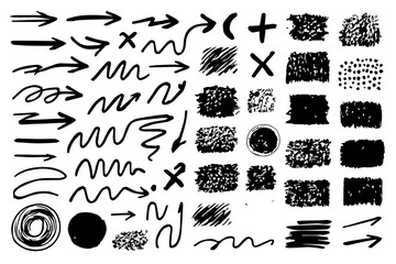 Hand-Drawn Arrows, Scribbles and Textures &ndash; Marker Brush Stroke Doodles, Grunge Abstract Design Elements