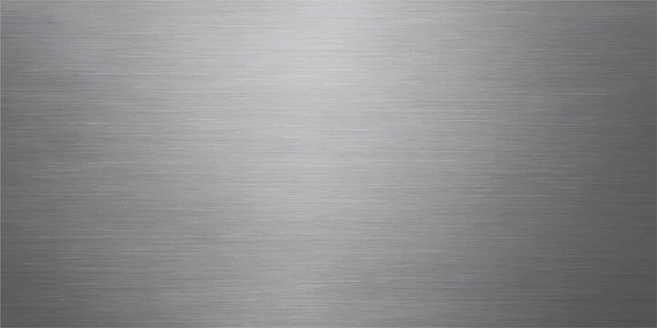 A brushed metal texture of stainless steel or aluminum plate with a shiny metallic surface and pattern for a gray industrial backdrop